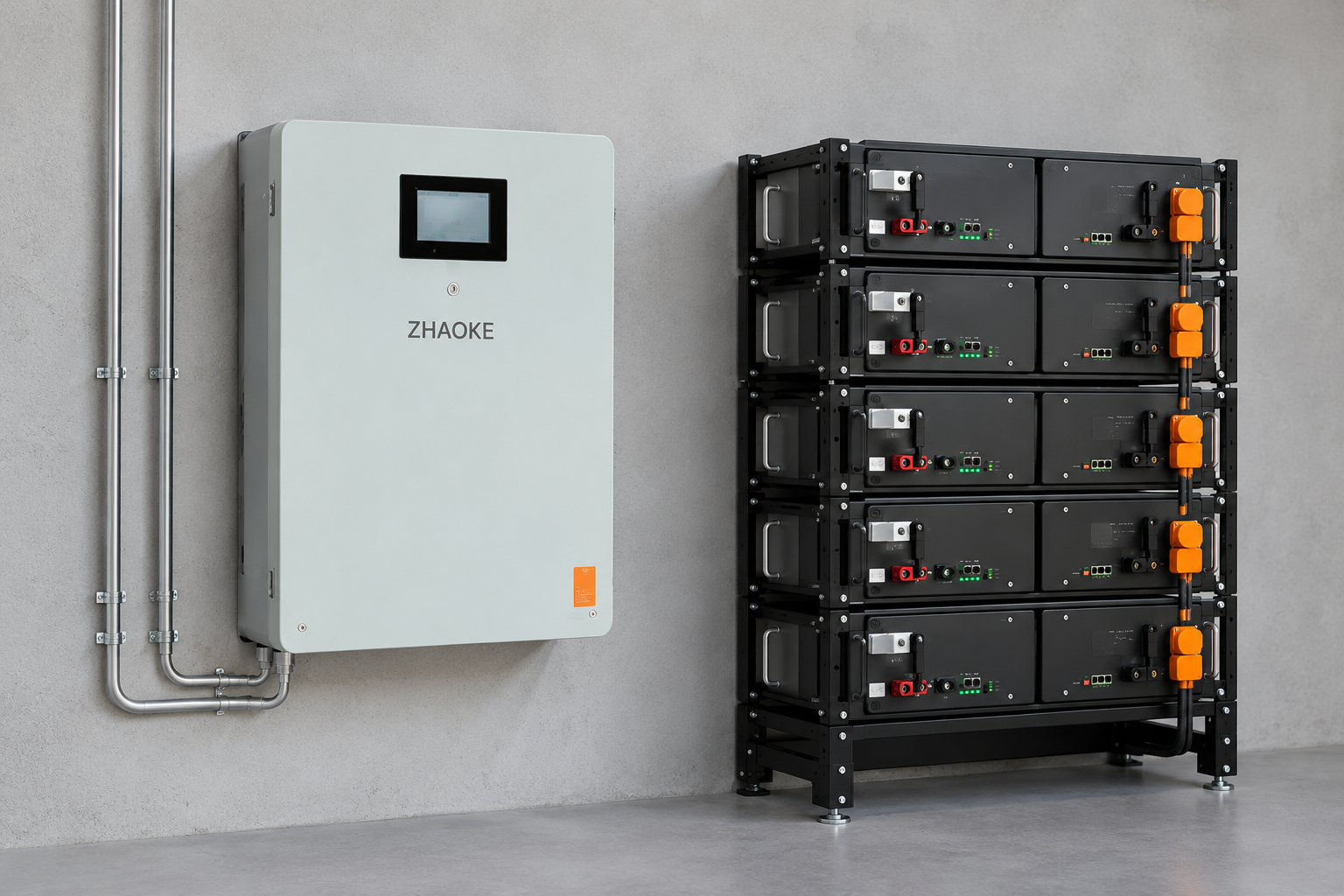 Illustration of wall-mounted and rack-mount batteries