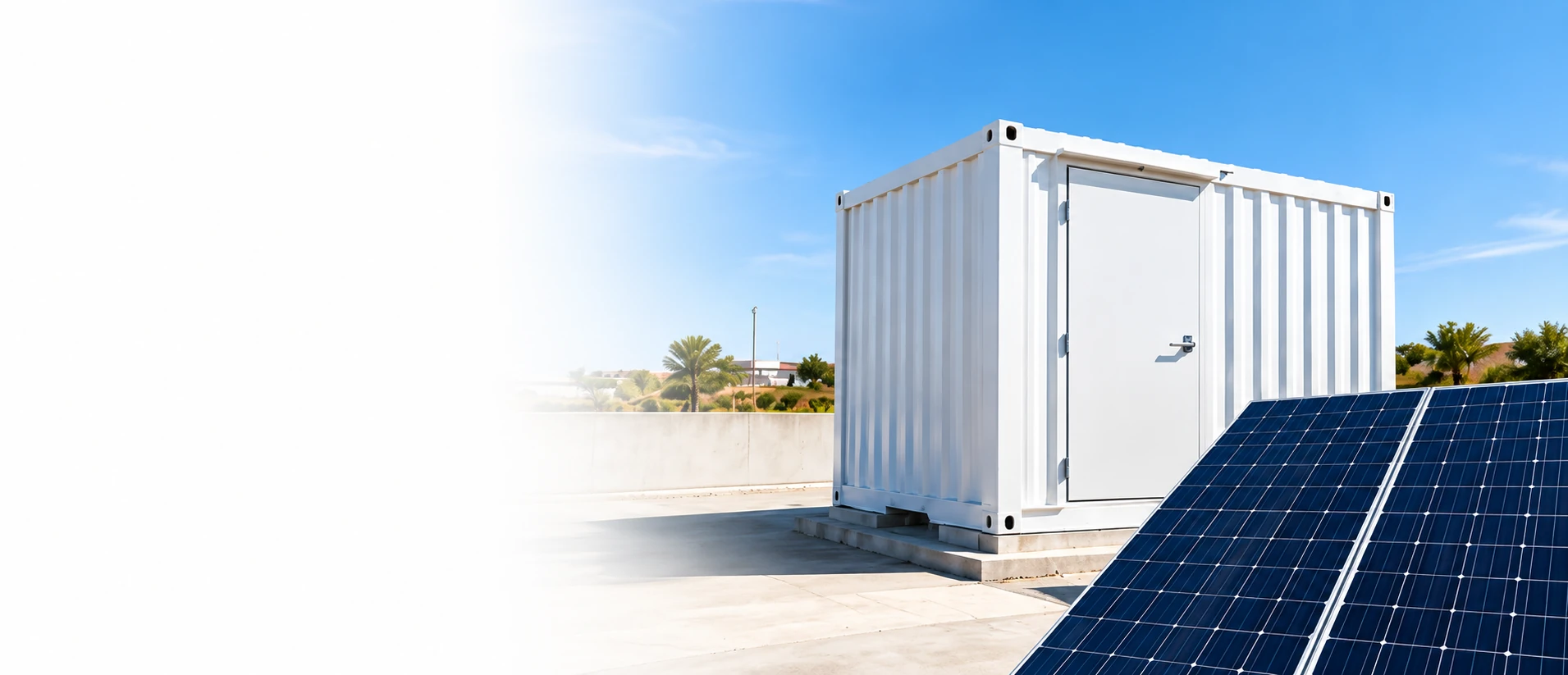 Solar panels with a commercial energy storage container